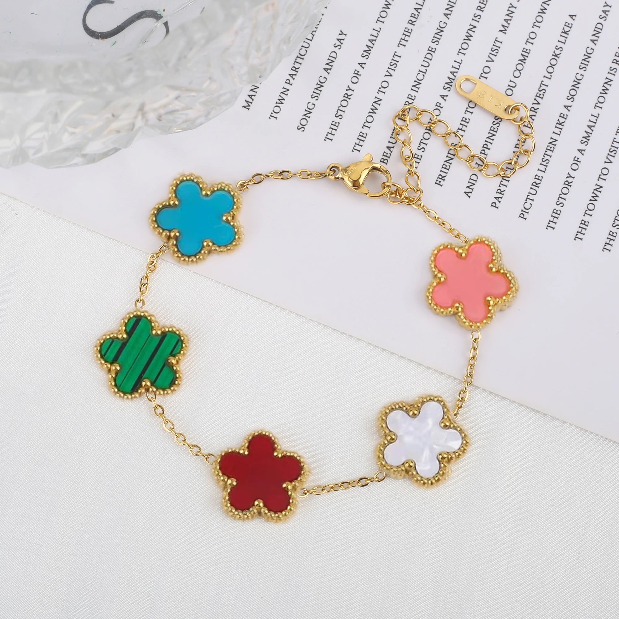 Hot Sale Stainless Steel Plum Blossom Gold Plated Bracelet High Quality Five Leaf Flower Jewelry Simple For Woman Gift Clover