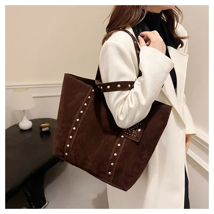 Fashion Suede Sewing Thread Shoulder Bags 2025 New Retro Versatile Commute Simplicity Solid Color Single Women's Handbag