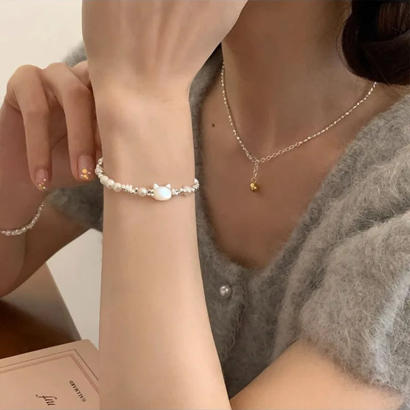 VENTFILLE 925 Sterling Silver Double Layer Pearl Bracelet for Women Girl Design Bead Korean Jewelry Dropshipping