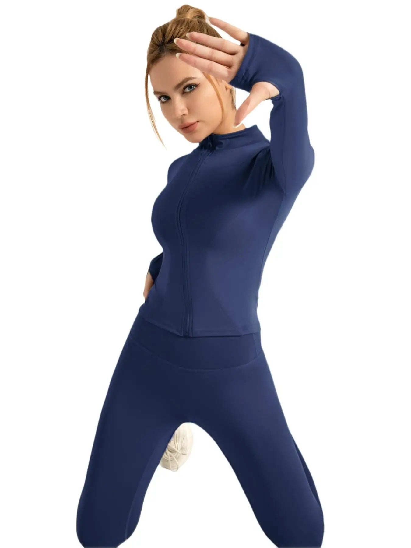 Fitfemme Two-Piece Sports Set - Zip Mock Neck Jacket & Leggings