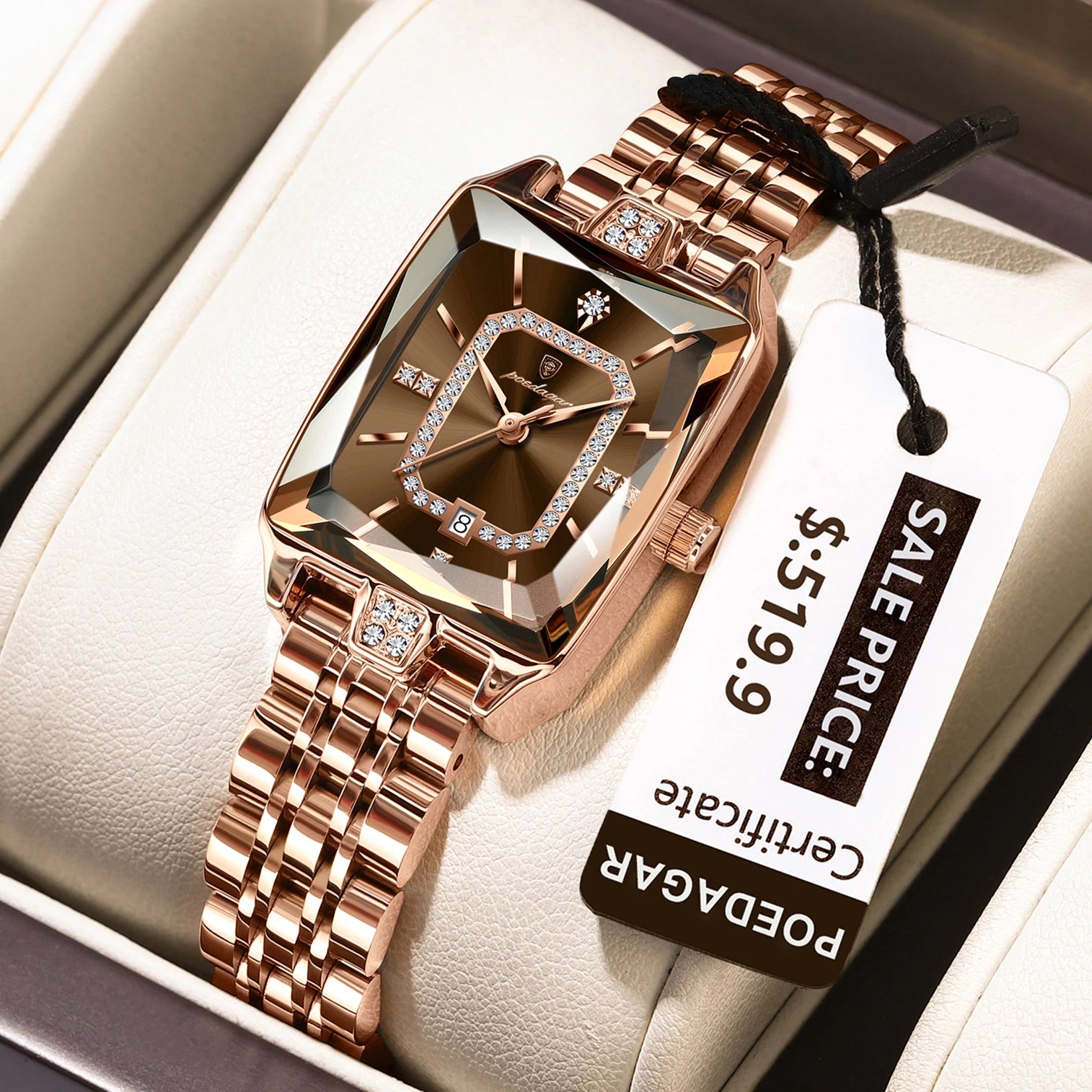 POEDAGAR Luxury Rectangle Watch - Waterproof Calendar Stainless Steel