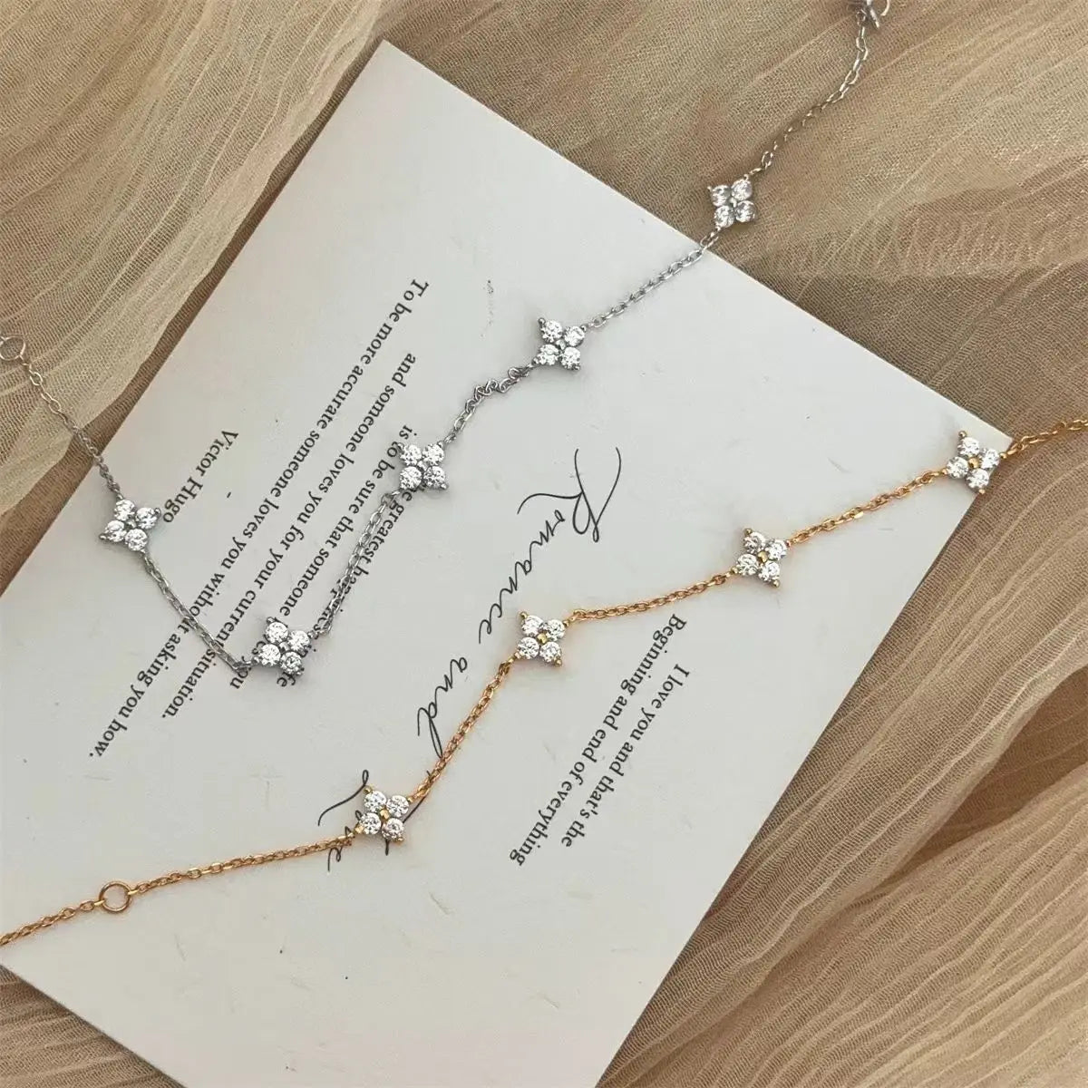 S925 Sterling Silver Zircon Flower Bracelet - 18K Gold Korean Design