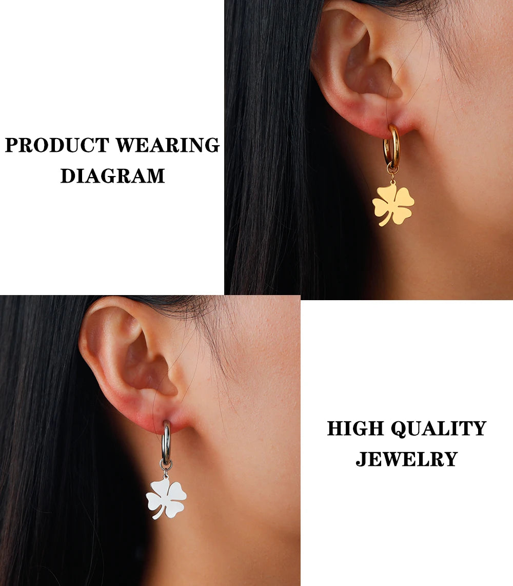 Lucktune Flower Clover Heart Drop Earrings Women Stainless Steel Star Sun Geometry Earrings 2025 New Fashion Kpop Jewelry Gift