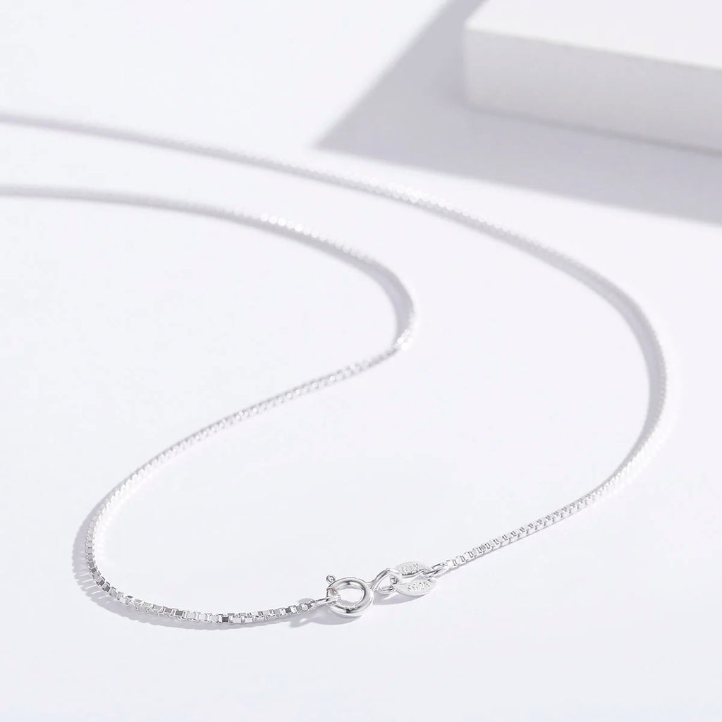 35cm-80cm 1mm Thin Pure Solid 925 Sterling Silver Box Chain Necklace Women Men Girls Jewelry Short to Long Kolye Collares