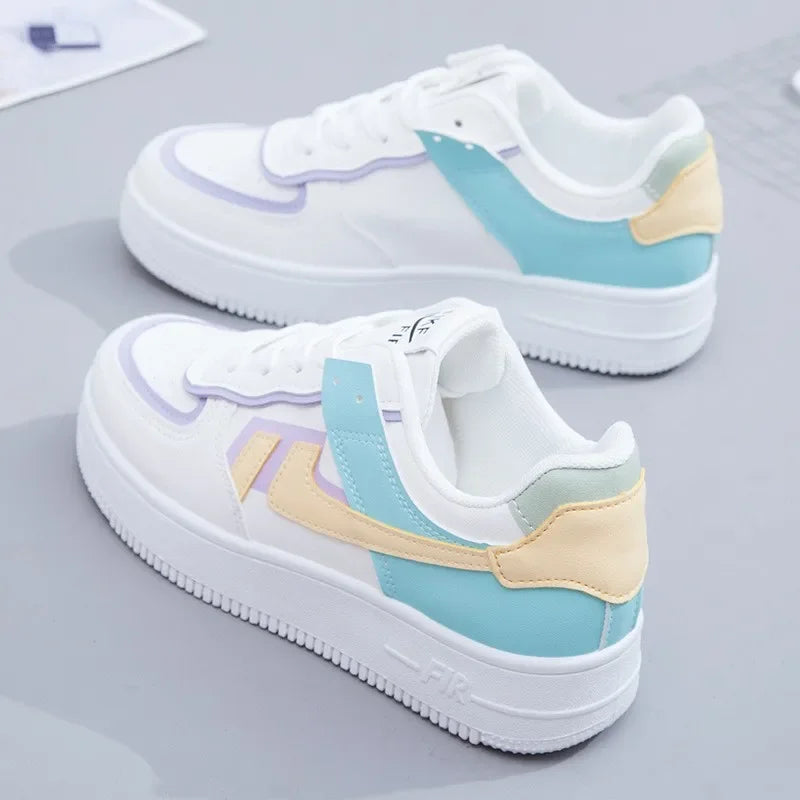 Fashionable Lace-up Flat Casual Shoes Comfortable Thick-soled Running Sneakers Round-toe Breathable/Wear-resistant Running Shoes