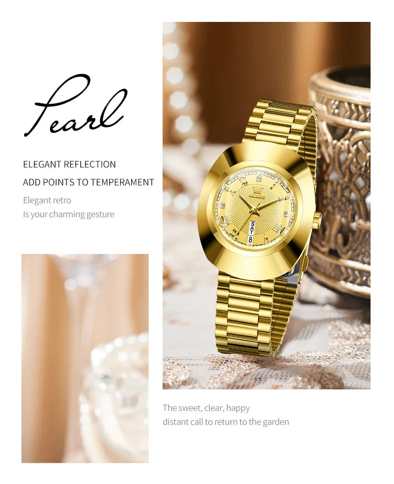 OLEVS Top Luxury Brand Ladies' Watch Elegant Fashion Gold Stainless Steel Women's Watches Calendar Waterproof Quartz Wristwatch