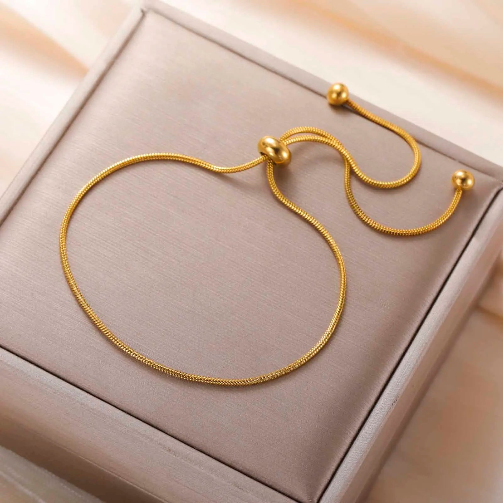 Teamer Long Snake Chain Round Bead Necklace Stainless Steel Gold Color For Girls Women Minimalist Trendy Simple Jewelry Gift