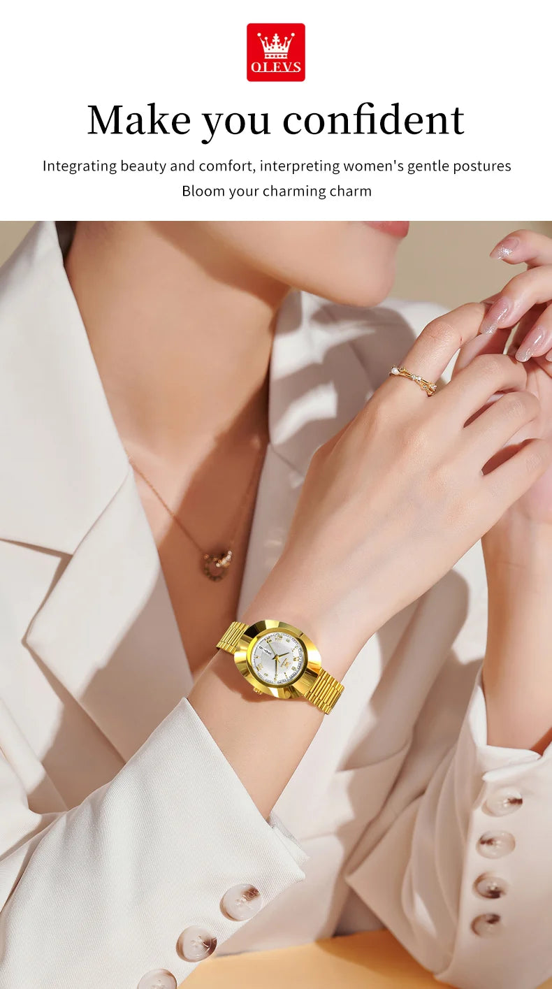 OLEVS Top Luxury Brand Ladies' Watch Elegant Fashion Gold Stainless Steel Women's Watches Calendar Waterproof Quartz Wristwatch