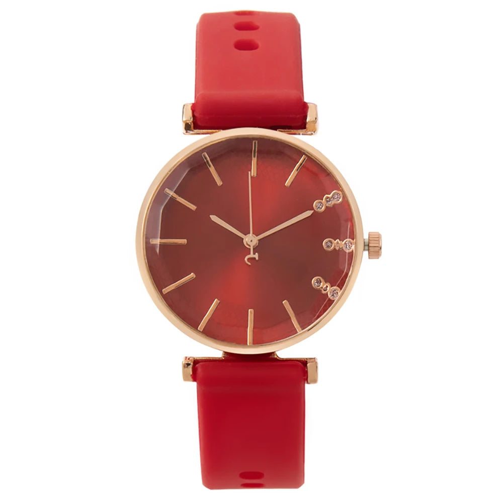 Fashion Diamond Ladies Quartz Watch - Silicone Strap Sports Dress Watch