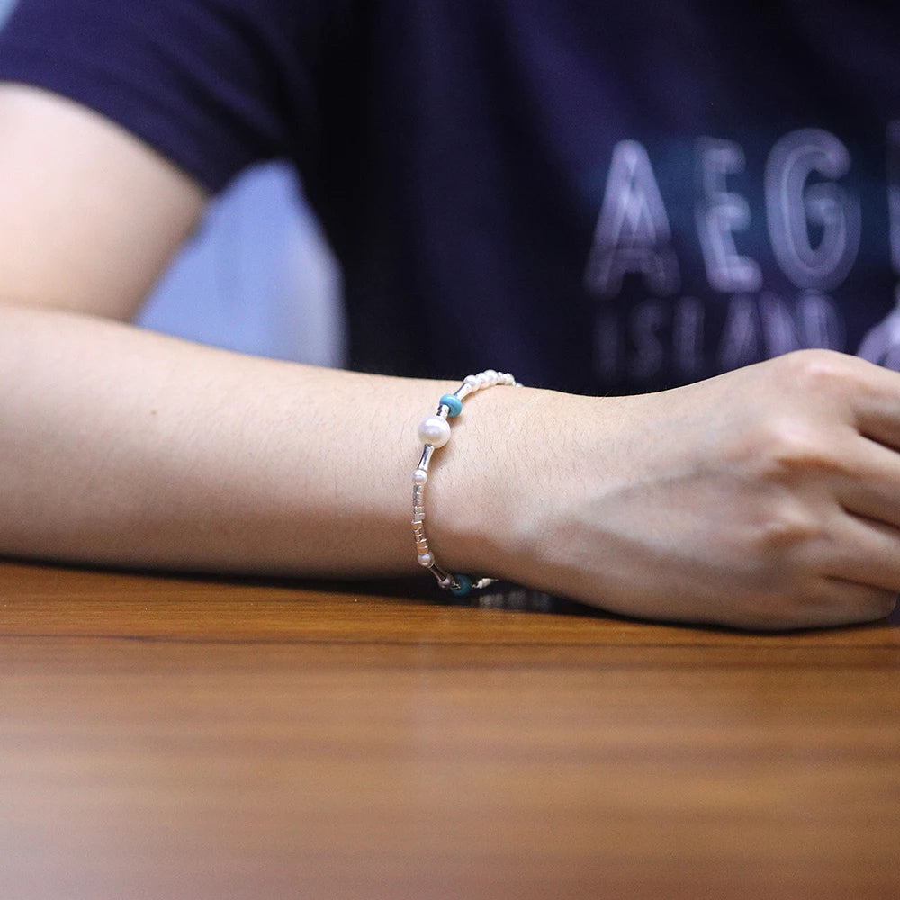 VENTFILLE 925 Sterling Silver Double Layer Pearl Bracelet for Women Girl Design Bead Korean Jewelry Dropshipping