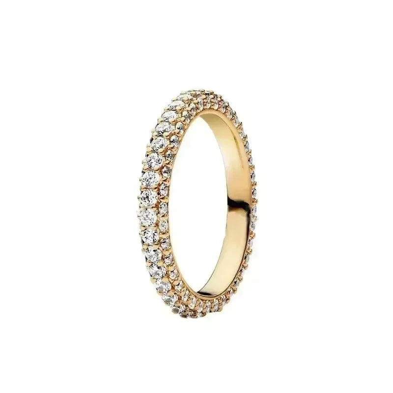 Hot selling 925 sterling silver exquisite gold series ring, sparkling heart-shaped crown ring, fashionable charm jewelry gift