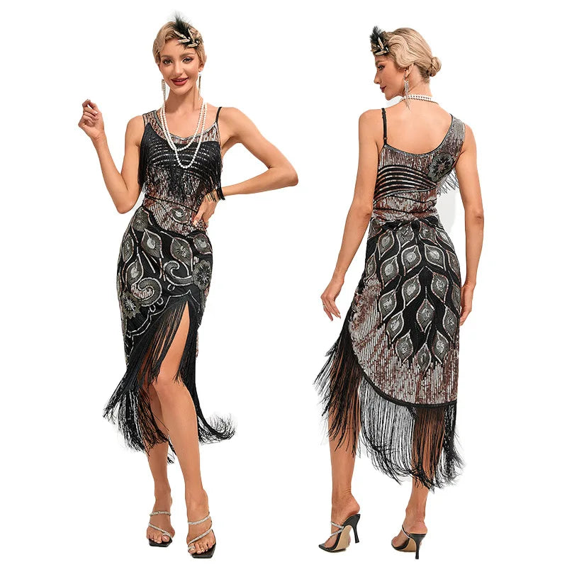 Sequin 1920s Retro Dress - Great Gatsby Cocktail Party Tassel Gown