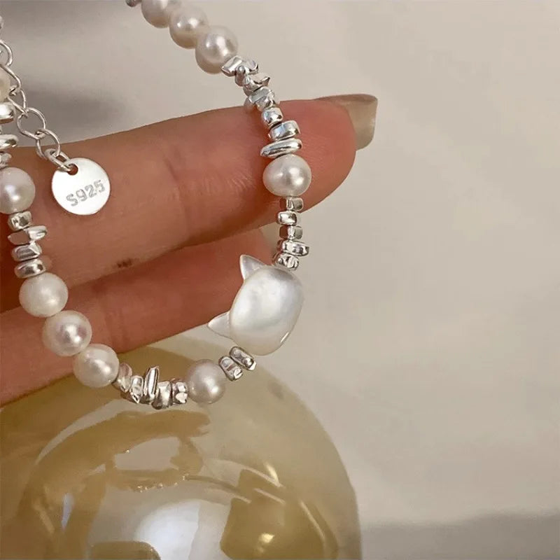 VENTFILLE 925 Sterling Silver Double Layer Pearl Bracelet for Women Girl Design Bead Korean Jewelry Dropshipping
