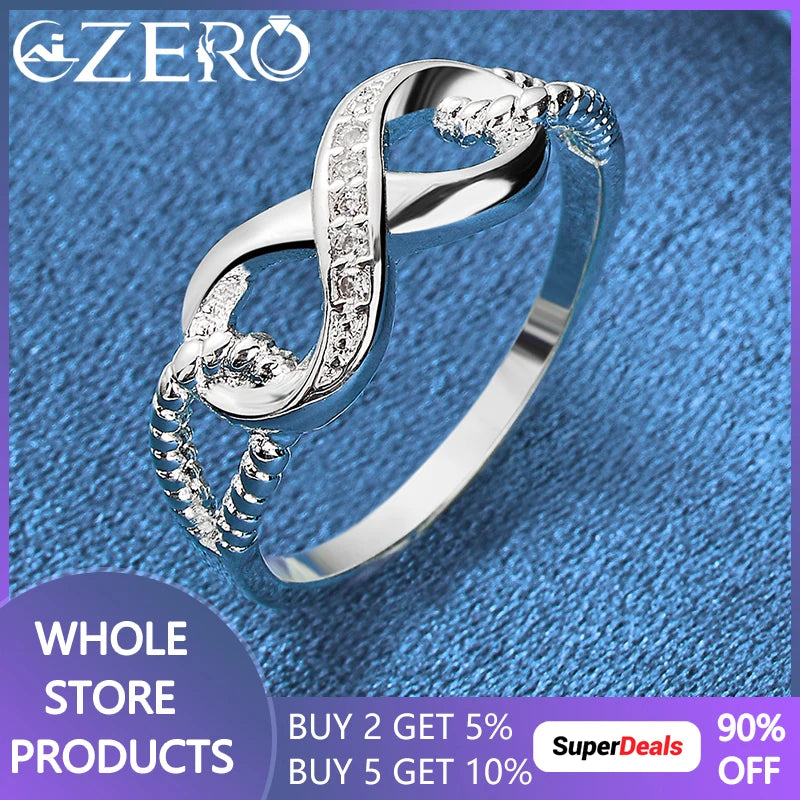 ALIZERO 925 Sterling Silver Zircon 8-Shape Ring for Women Wedding Rings Engagement Band Eternal Manifesto Jewelry Couple Gift