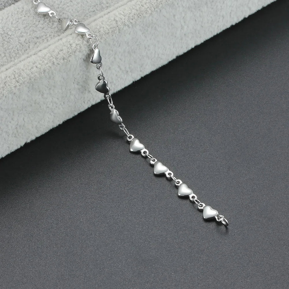 Stainless Steel Heart Bracelet For Women Link Chain Gold Silver Color Charm Female Cute Romantic Jewelry 7-9 Inch
