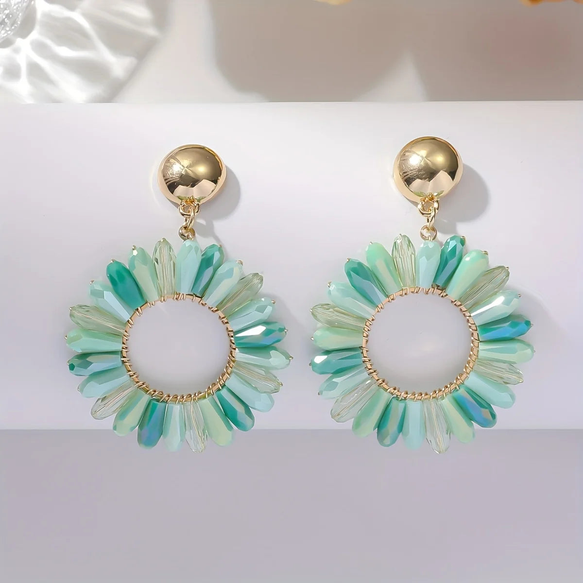 1 Pair of Bohemian Dangle Earrings Hollow Flower Design Set with Rhinestones Multicolor, with Everyday Outfit Party Accessories