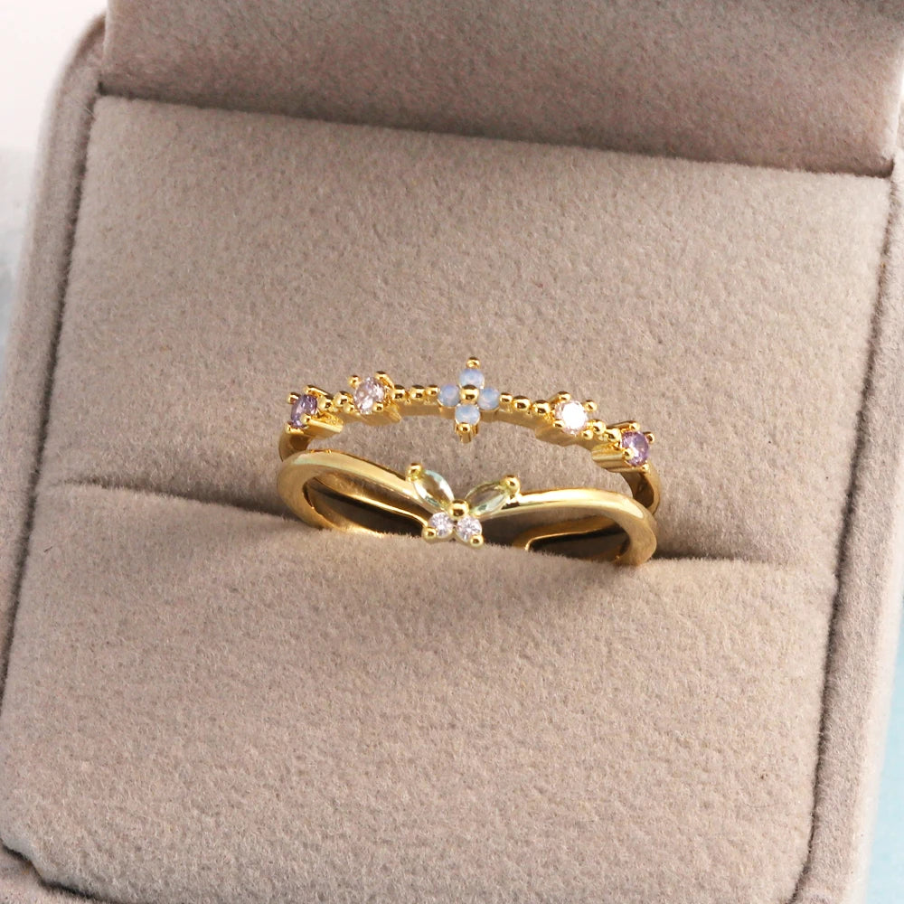 Fashion Moon Heart Flower Butterfly Rings For Women Sweet Girls Exquisite Shiny Rhinestone Crystal Open Ring 2025 Romantic Jewel