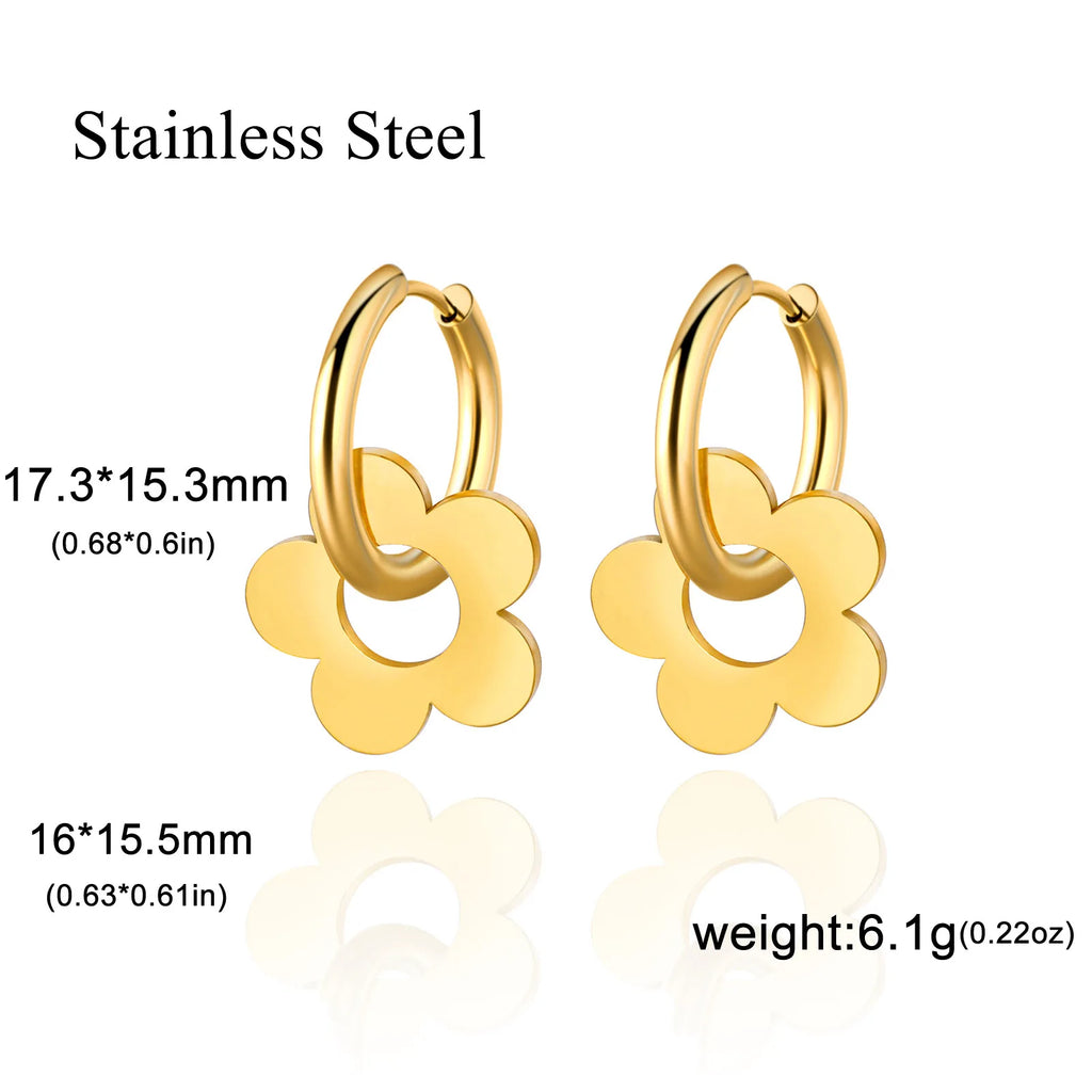 Lucktune Flower Clover Heart Drop Earrings Women Stainless Steel Star Sun Geometry Earrings 2025 New Fashion Kpop Jewelry Gift