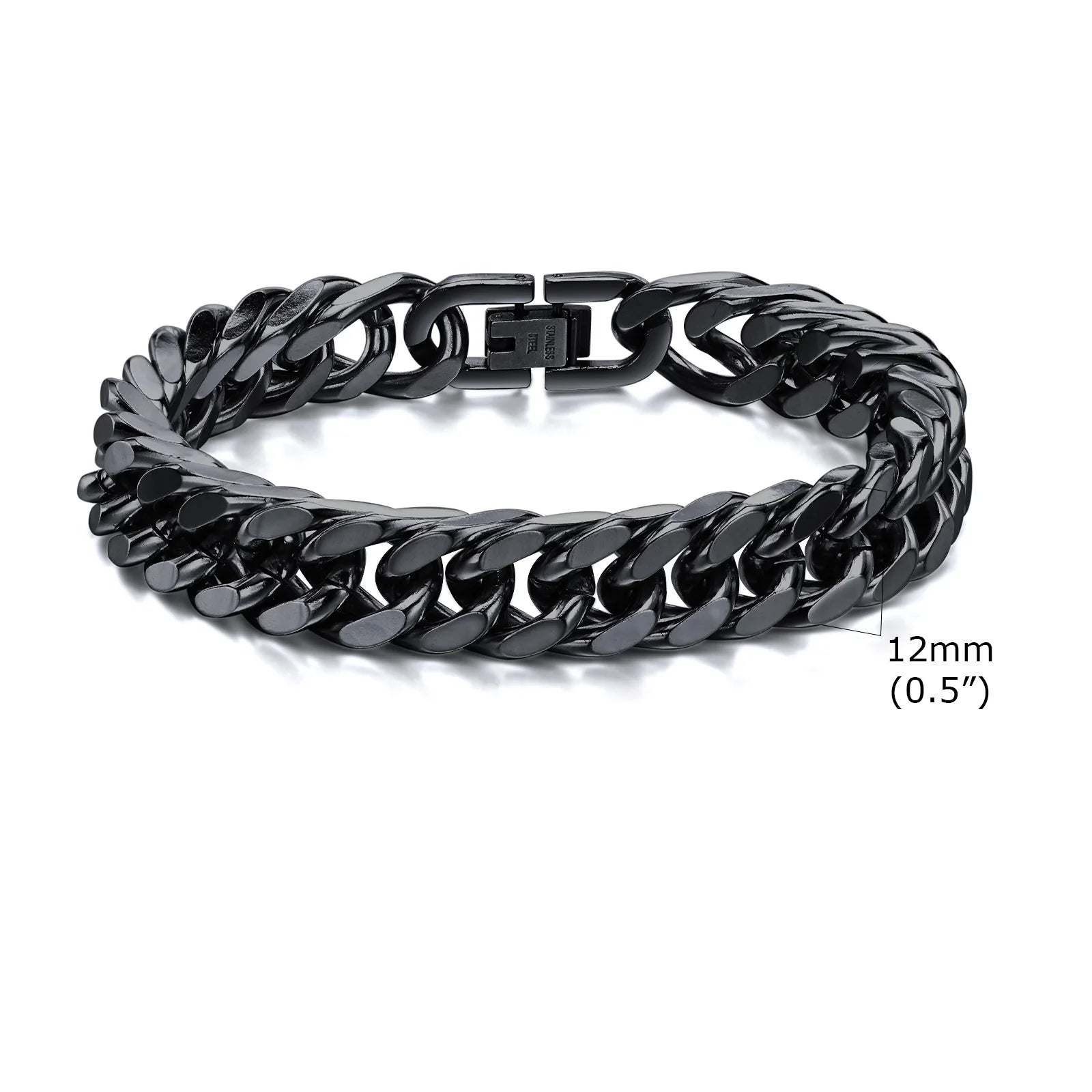 Vnox Men's Stainless Steel 7/8/9/10/12/15MM Link Chain Miami Cuban Bracelets for Male Boys Jewelry, 19cm/21.5cm, Gift for Dad