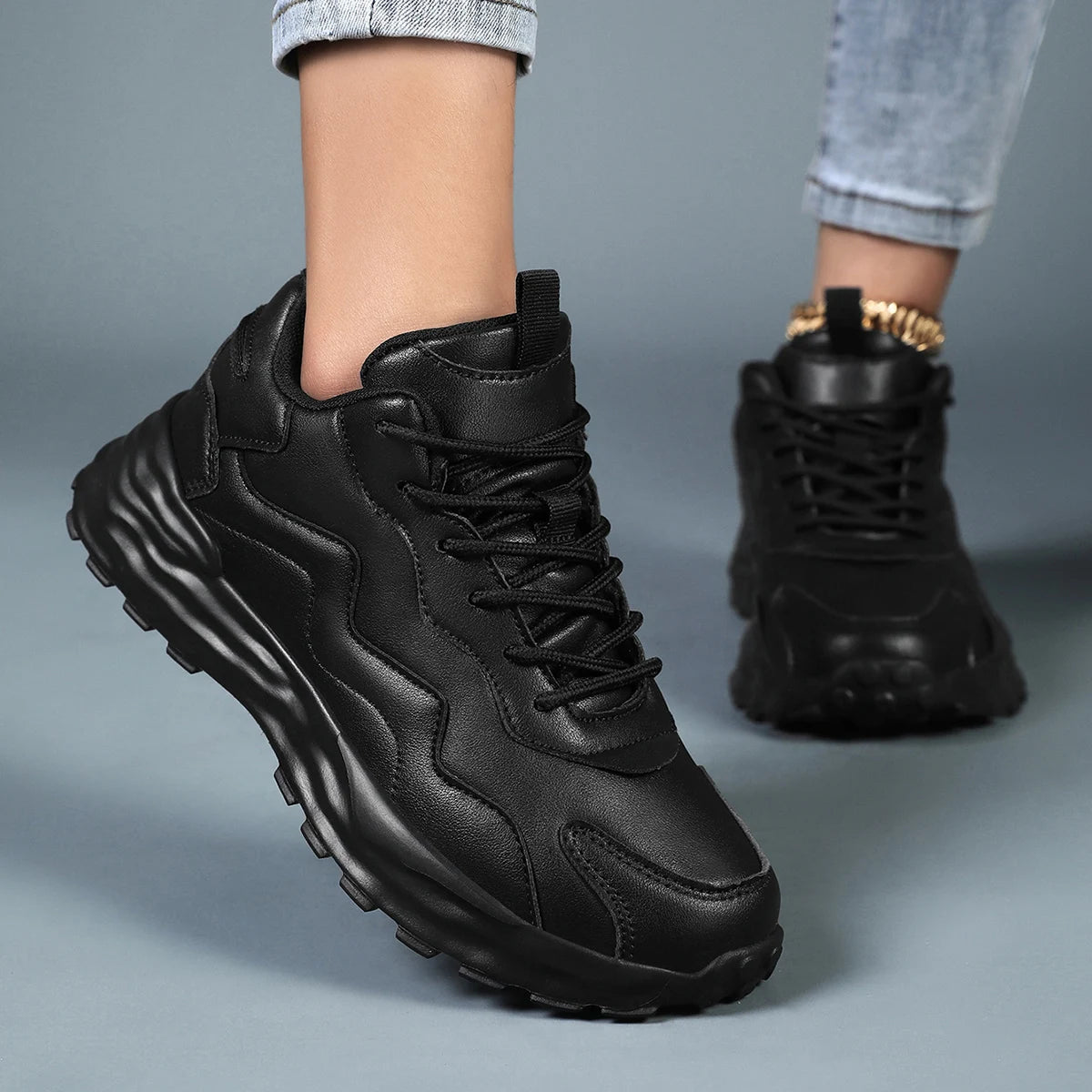 Fashion Women's Vulcanize Platform Sneakers - Mesh Breathable Chunky Sports Shoes