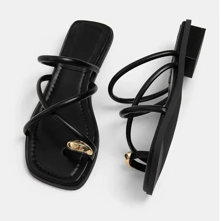 Stylish Women's Cross Strap Slide Sandals - Comfortable Beach Toe Loop Shoes