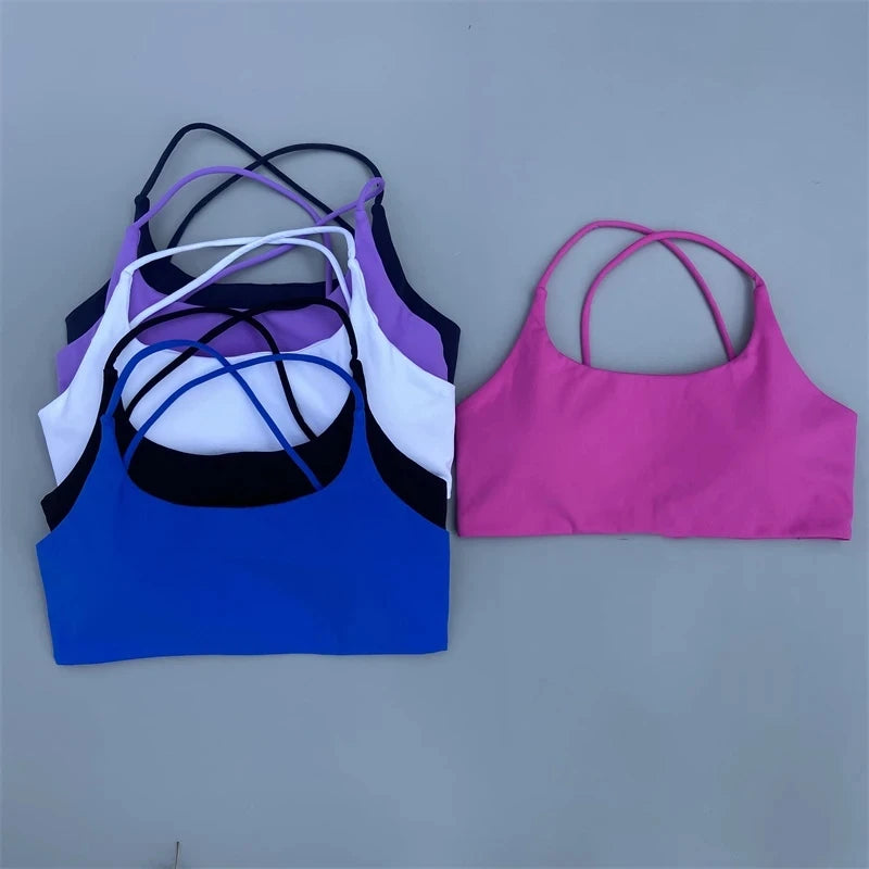 Solid Color Cross Back Fitness Bra - High Strength Yoga Top