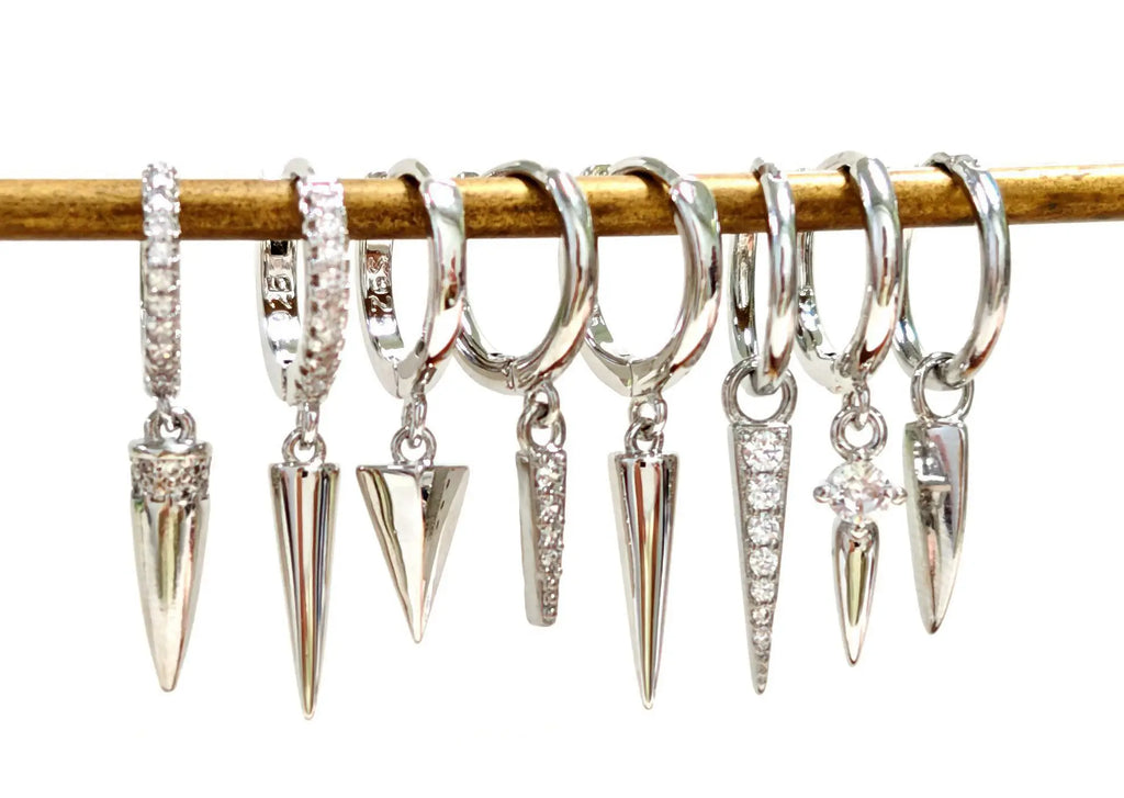 925 Sterling Silver Needle Punk Spike Rivet Hoop Earrings For Women Huggie Earrings Ear Cuff Piercing Earring Gothic Jewelry