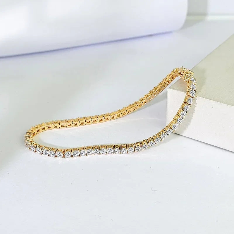 18K Gold Plated 3mm 4mm Tennis Bracelet Full Diamond 925 Silver Plated 18k Wedding Party Jewelry Bracelets for Women Man