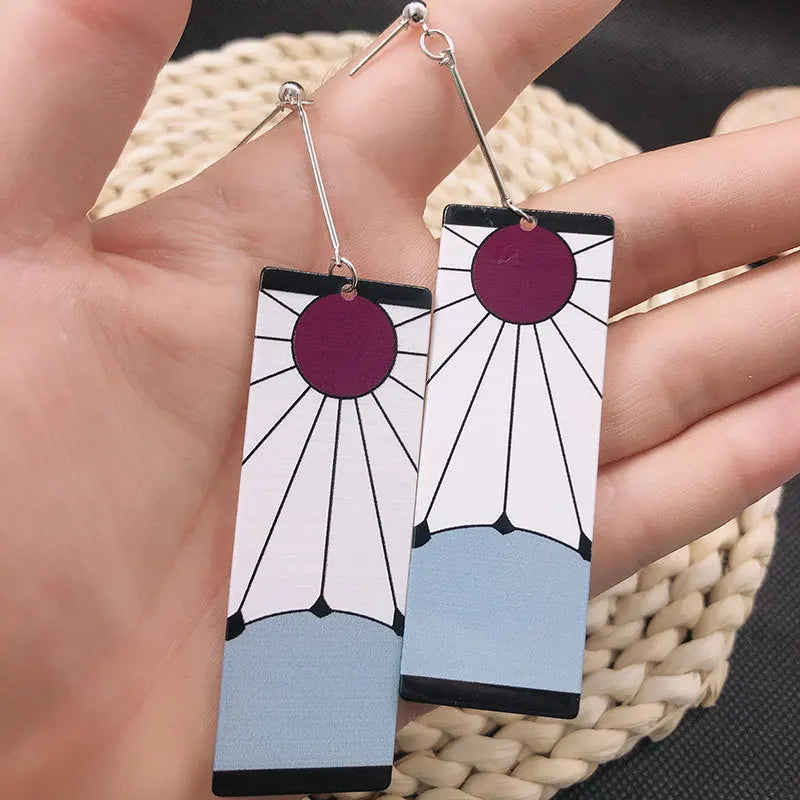 Anime Demon Slayer Kimetsu No Yaiba Kamado Tanjirou Earrings Acrylic Clip Drop Long Ear Jewelry Cosplay Props Accessories Gift