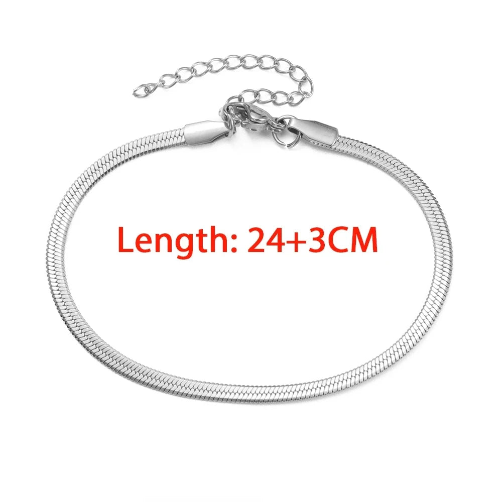 Teamer Snake Chain Anklet 3MM Stainless Steel Adjustable Chain Anklet Gifts for Women Girls Beach Jewelry Accessories Wholesale