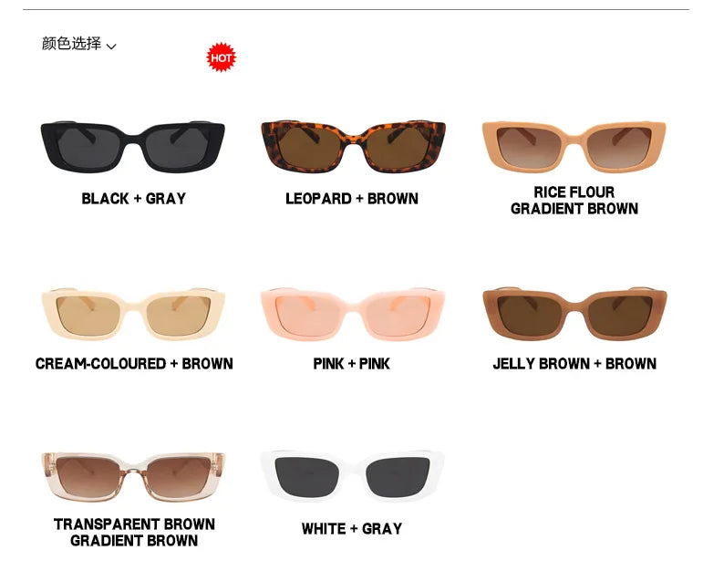 Retro Rectangle Small Frame Sunglasses - Vintage Designer Black Women