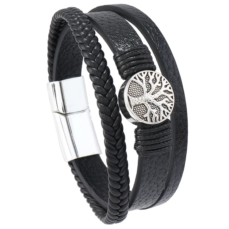 Hip-hop rock jewelry bracelets bangles fashion Life tree PU leather bracelet for men