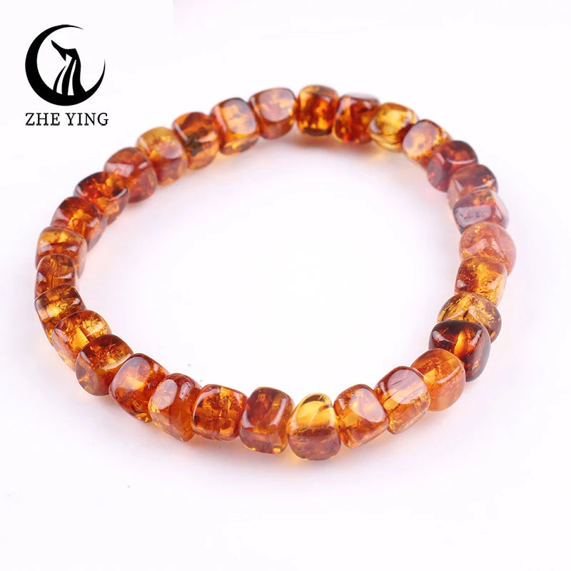 Zhe Ying 100% Natural Amber Bracelet Healing Energy Gemstone Stretch Men Women Bracelets Fashion Jewelry Gift