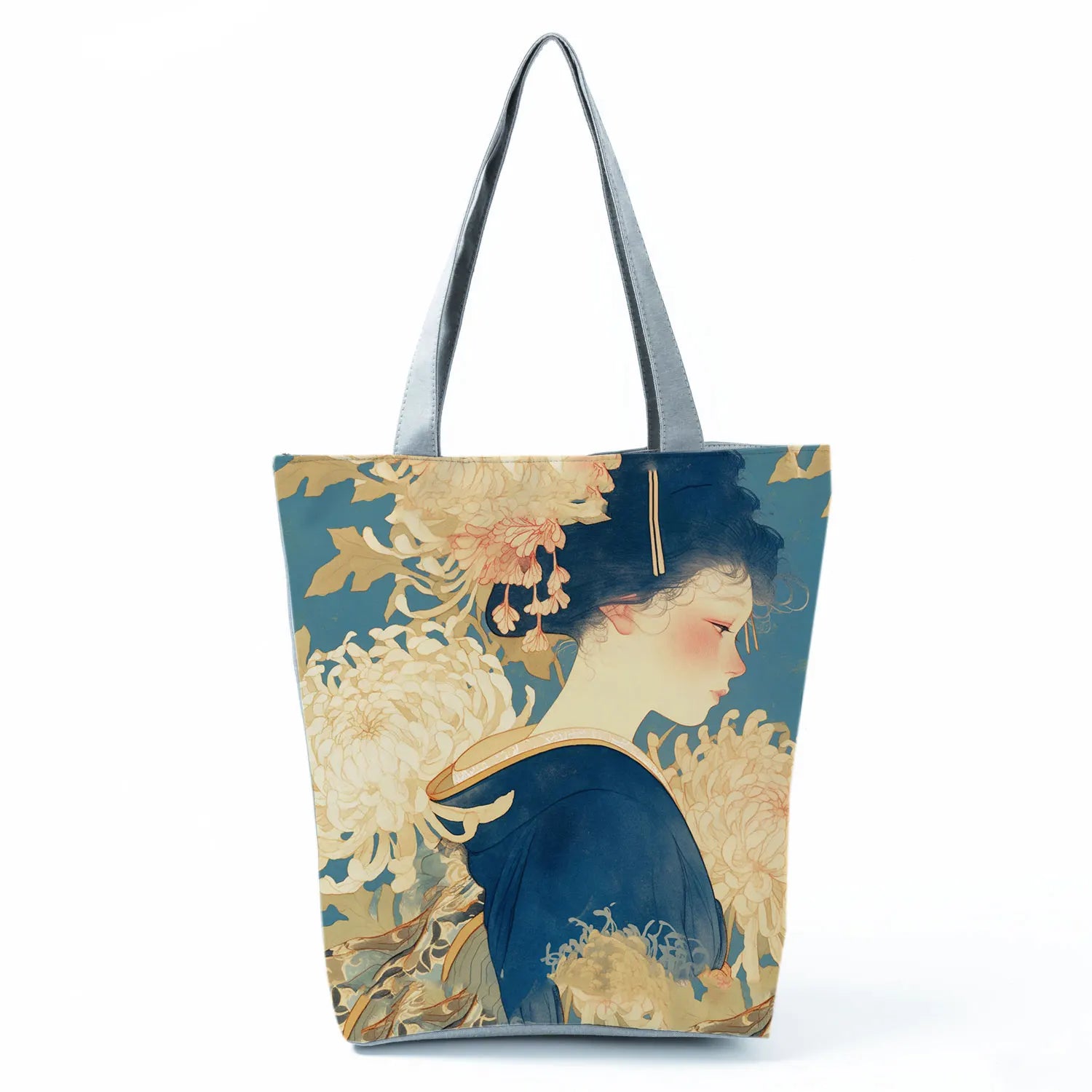 Japan Ukiyoe Print Handbags Groceries Kimono Woman Shopping Bags Women Large Capacity Shoulder Bag Chrysanthemum Portable Tote