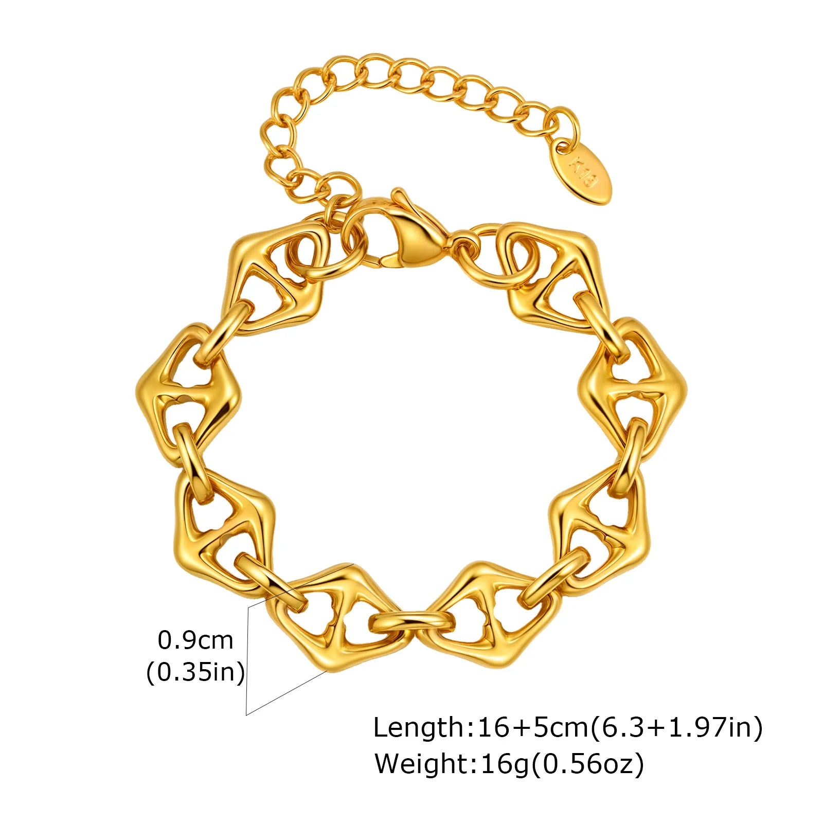 Gold Plated Chunky Chain Bracelet, Stainless Steel Minimalist Link Waterproof, Thick Brand Wristband Bangle For Women