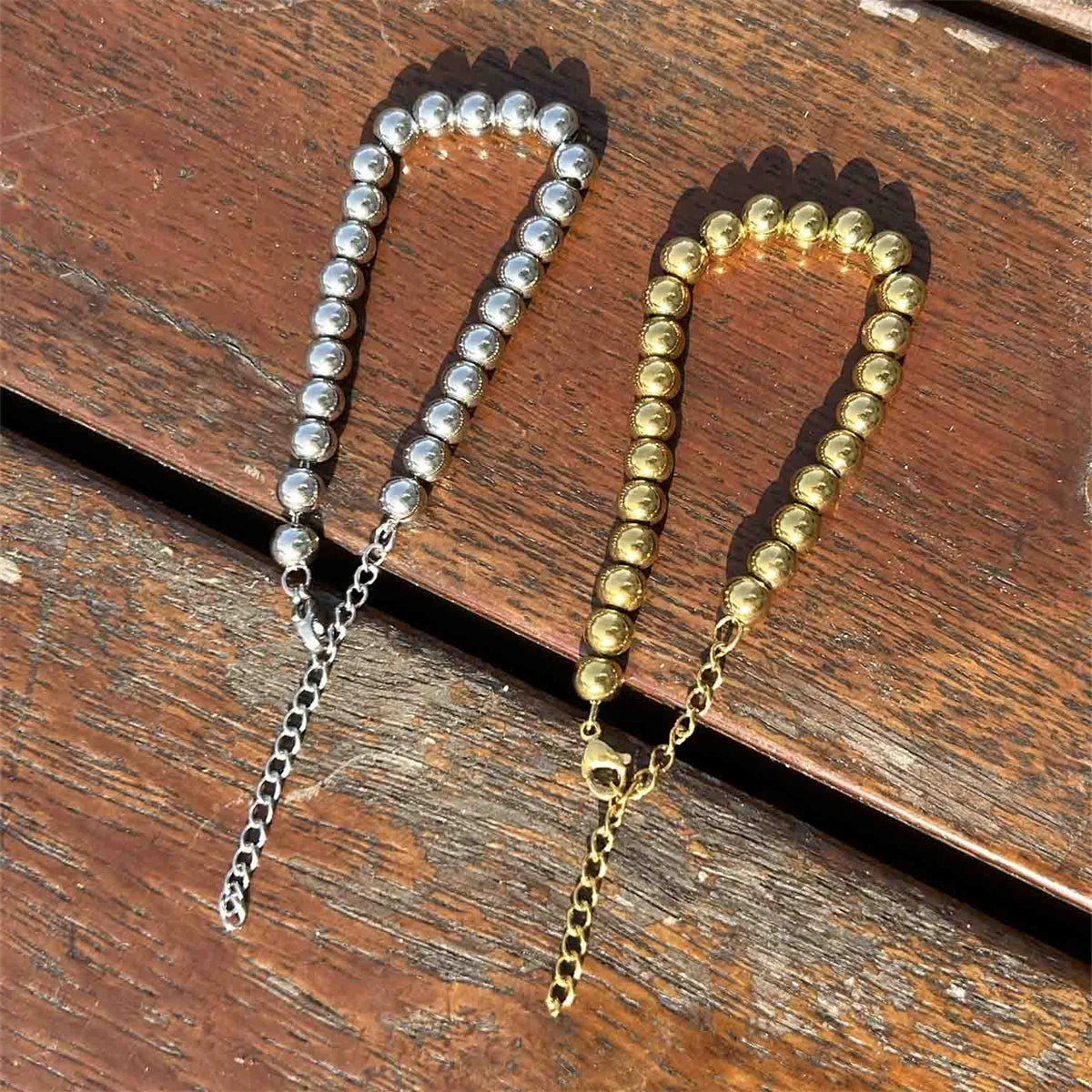 MisenBaBa Stainless Steel Ball Beads Cuff Bracelet for Women Gold Silver Color Beaded Bracelets Charms Metal Statement Jewelry