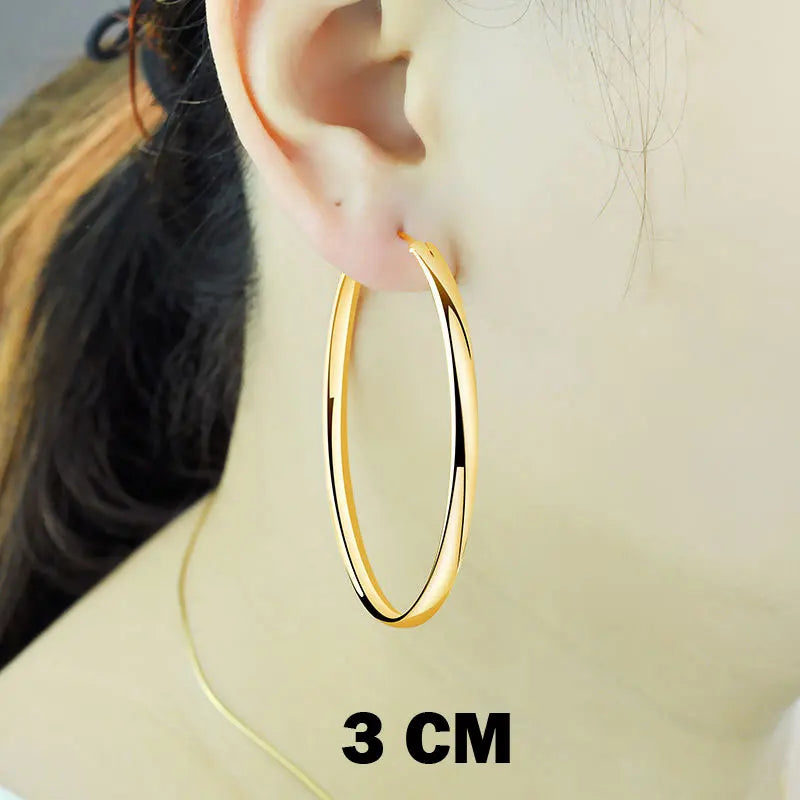 Senlissi - New 18K Gold Plated Hoop Earrings For Women 925 Sterling Silver  3.0mm Fashion Earring Cерьги Kольца 3/4/5/6/7CM