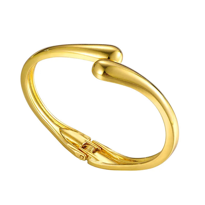 Wide Metal Bangle Ring for Women Gold and Silver Color Chunky Waterdrop Open Wrist Cuff Thick Irregular Twisted Bracelet Jewelry
