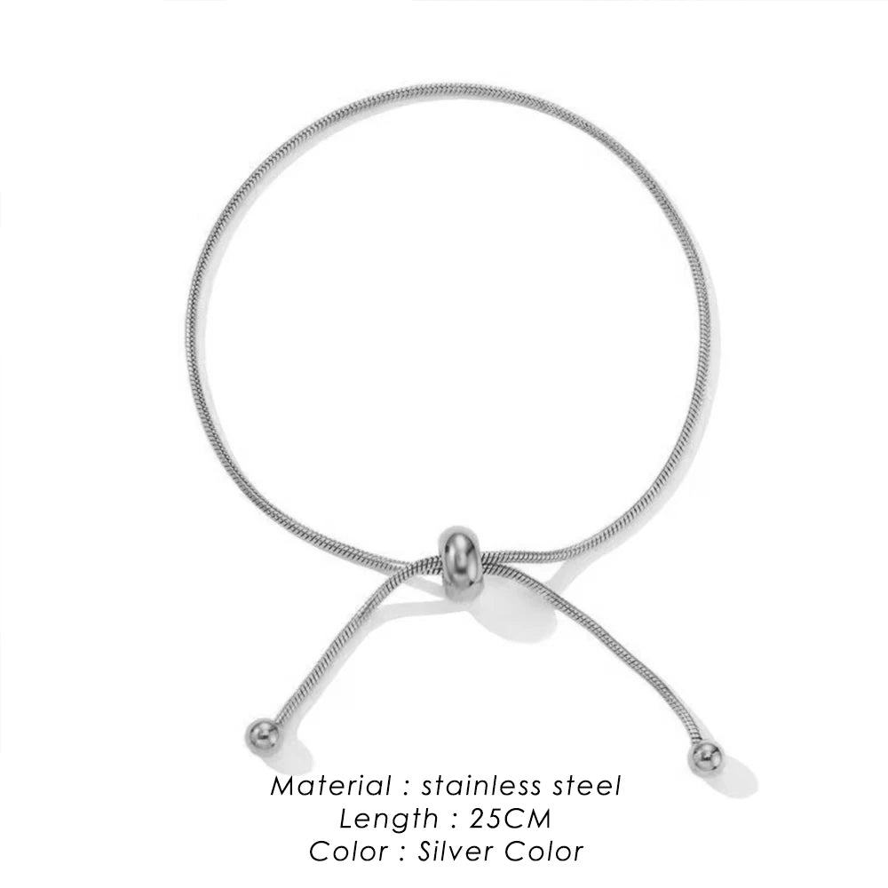 Stainless Steel Adjustable Anklet for Woman Round Snake Chain Pull-Out Anklet Button Birthday Gift Jewelry on Foot Wholesale
