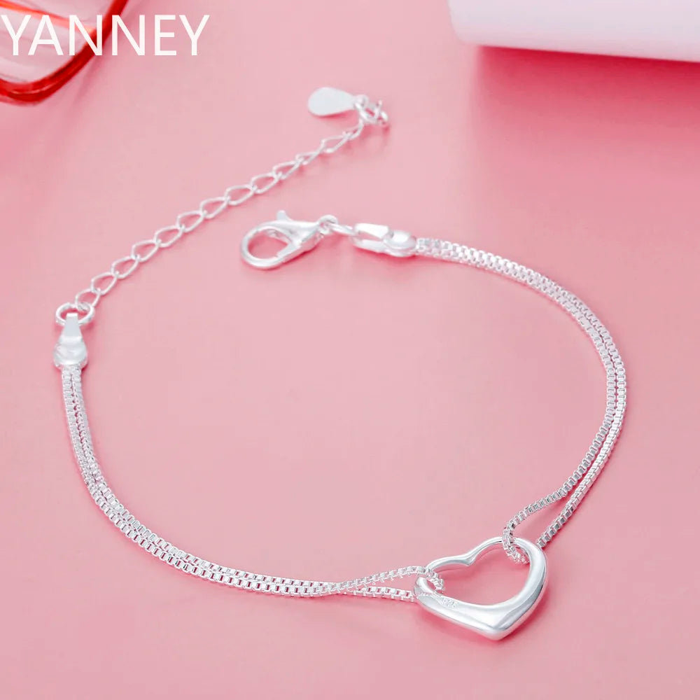 Hot fine 925 Sterling Silver romantic heart bracelets for women fashion designer party wedding Accessories Jewelry holiday gifts