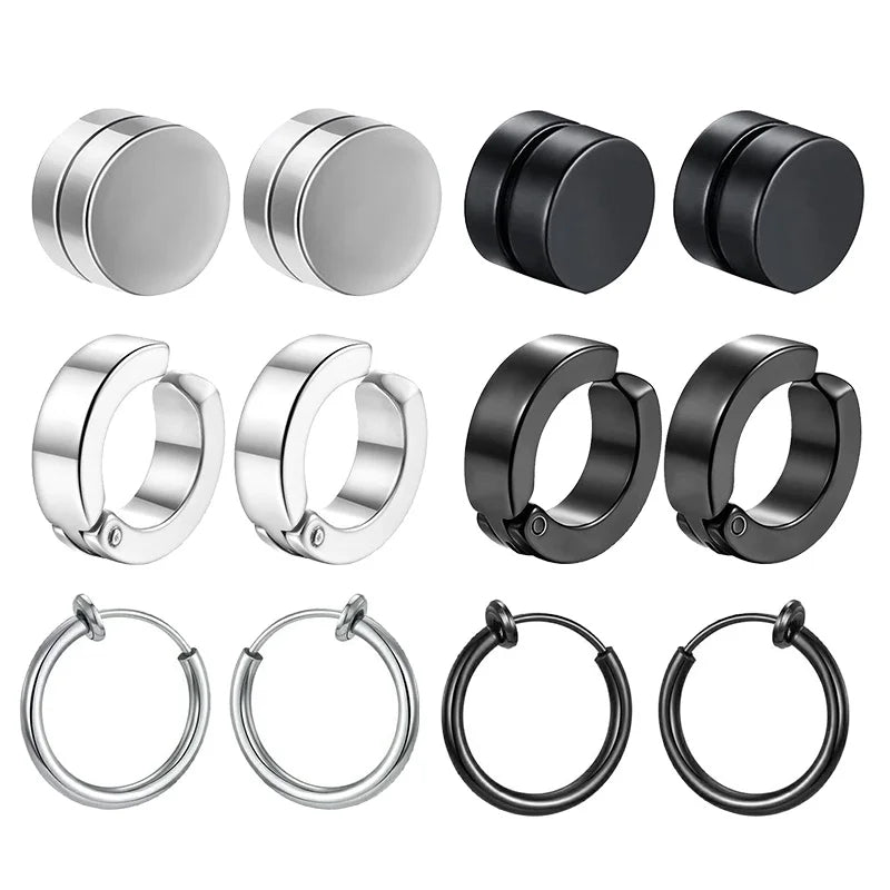 1 Pairs Fashion Magnetic Stud Earrings Men and Women Black CZ Magnet Non-piercing Clip Earring Set Punk Earrings Jewelry Gift