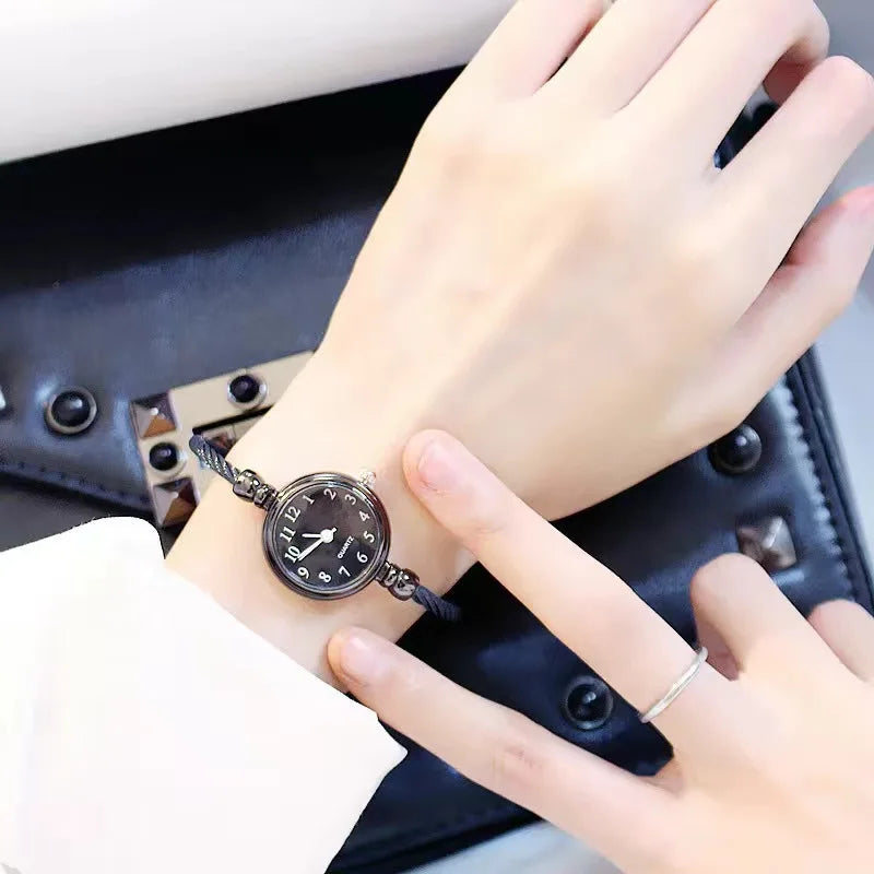 Small Gold Bangle Bracelet Watch - Retro Ladies Quartz Thin Chain