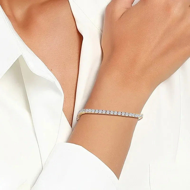 18K Gold Plated 3mm 4mm Tennis Bracelet Full Diamond 925 Silver Plated 18k Wedding Party Jewelry Bracelets for Women Man