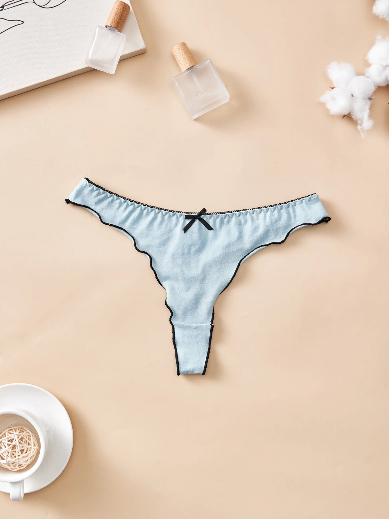 4pcs women's cotton solid color thong sexy comfortable women's underwear daily breathable T-back knitted bow cute girl low-waist