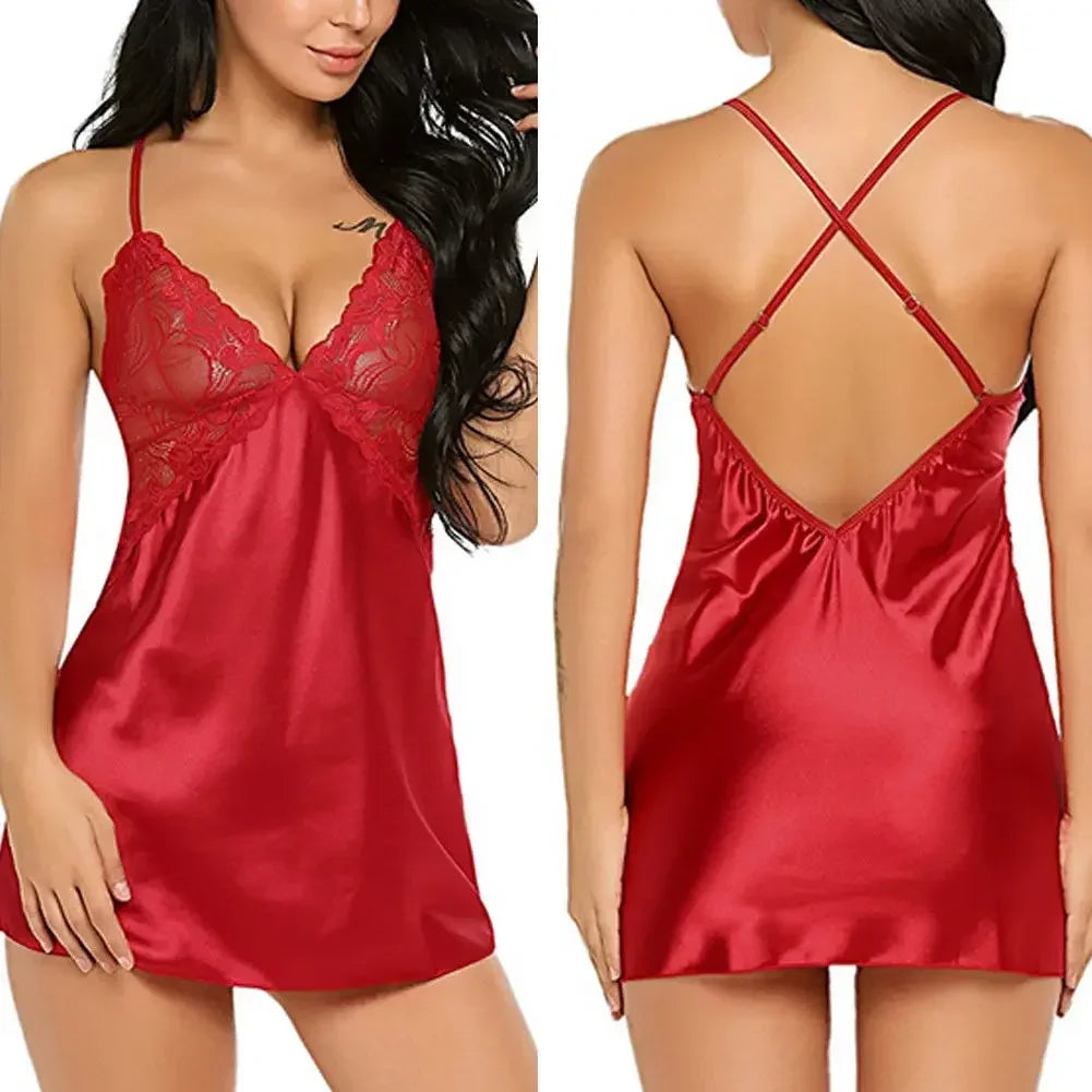 Exotic Female Underwear Nightgown Sexy Lingerie Women Crotchless Sleepwear Pajamas Lace Night Dress Costumes G-string