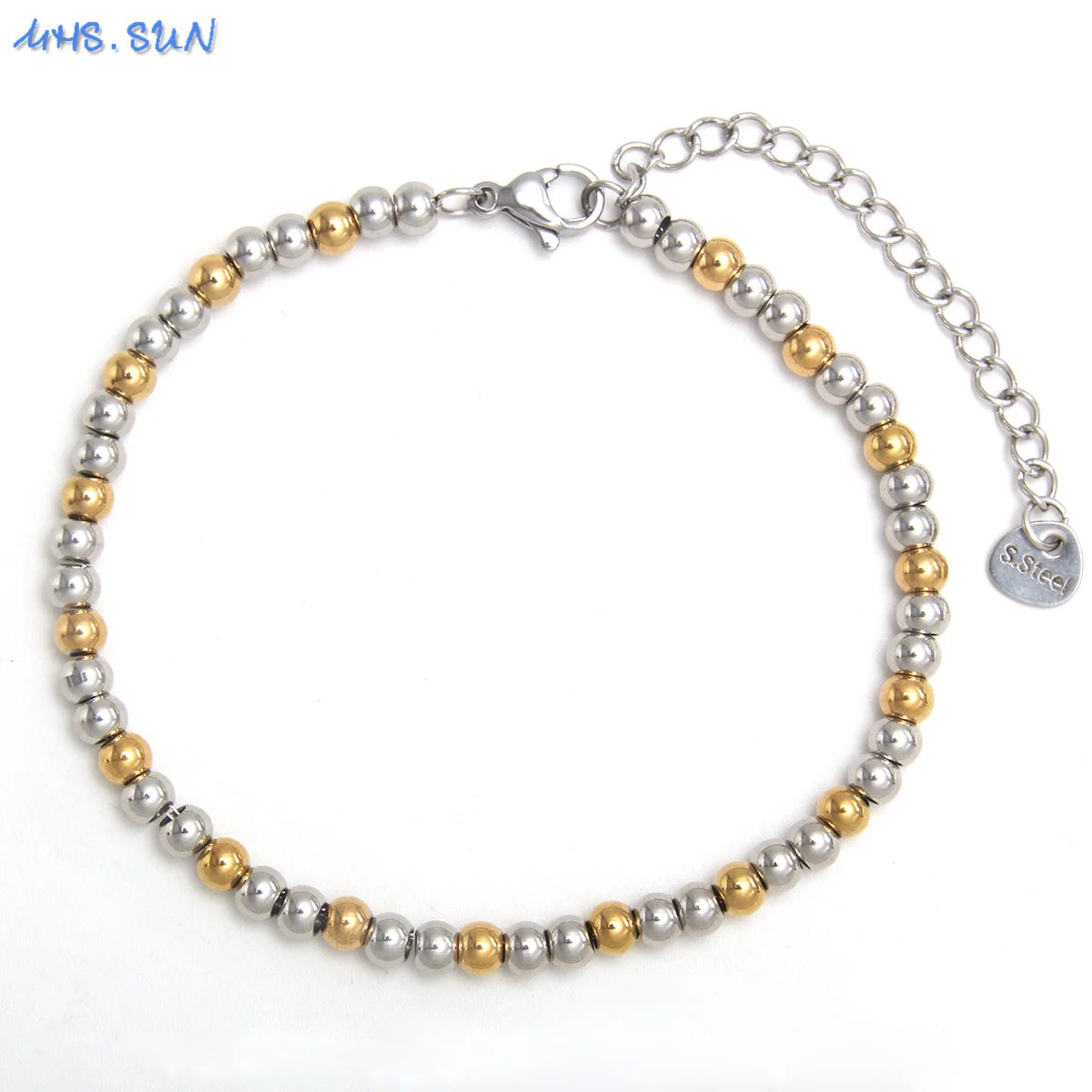 MHS.SUN Waterproof Smooth Beads Bracelet Adjustable Gold Silver Color Stainless Steel Round Balls Bracelets Unisex Party Jewelry