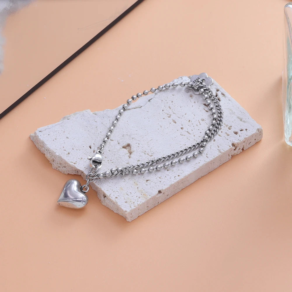 New 925 Silver Geometric Bead Punk Peace of Mind Words Irregular String Bracelet For Woman Girl Fashion Jewelry Gift Dropship