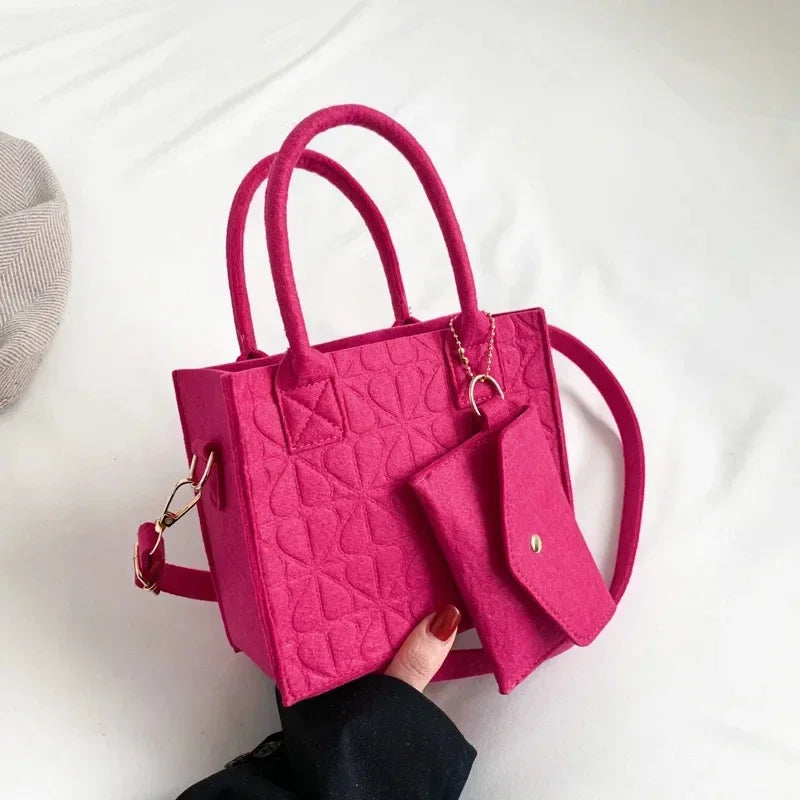 Korean Version Minimalist Embossed Felt Lightweight Handbag 2025 New Single Shoulder Diagonal Span Two-Piece Bag For Women