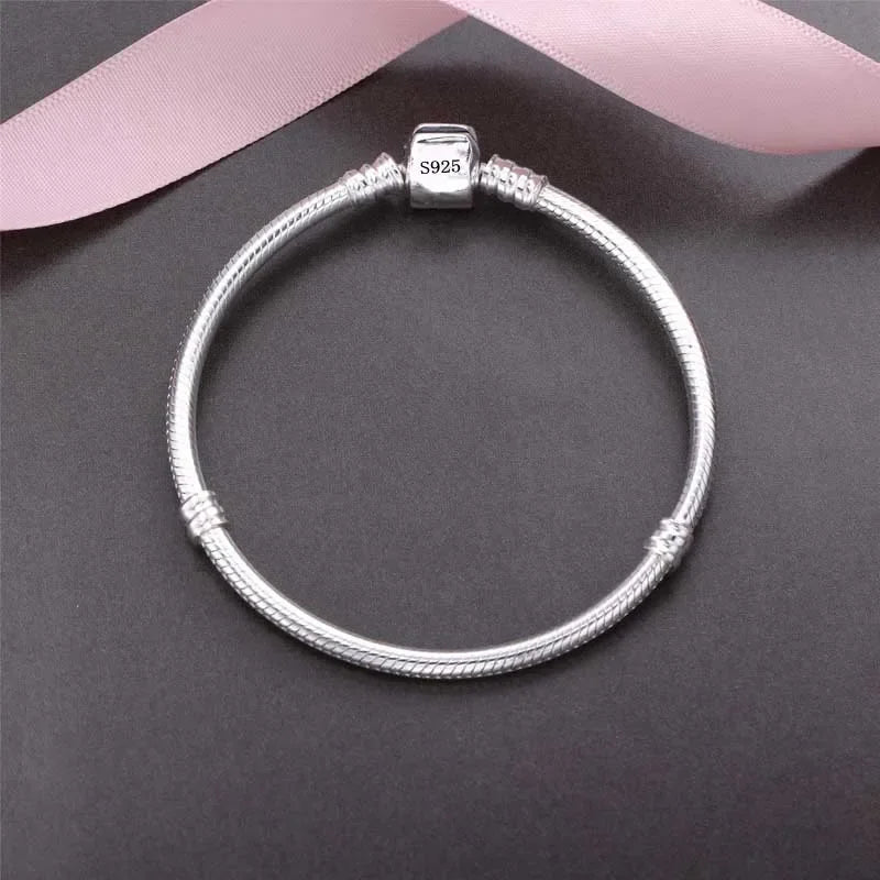 925 Sterling Silver Charm Bracelet - Handmade Snake Bone Design