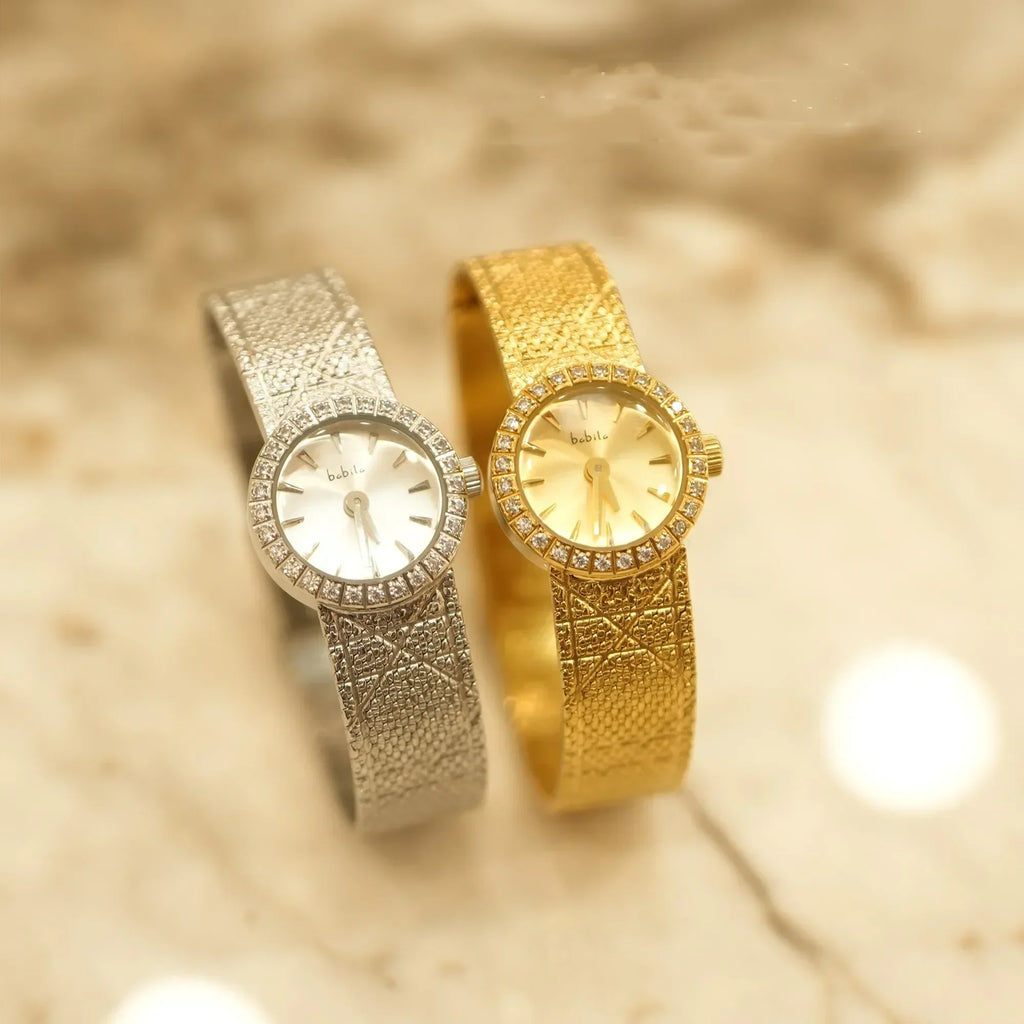 Vintage Small  Dial  Women's Wistwatch Diamond Retro Luxury Elegant  Gifts for Women Brass Band 24K Gold Plated High Quality